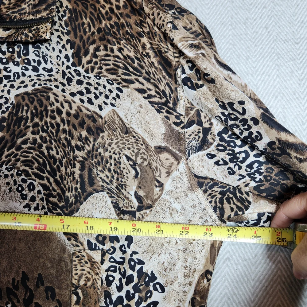 Vintage Fuda International Tiger Print 100% Silk Jacket Brown Tan Black - Picture 7 of 11